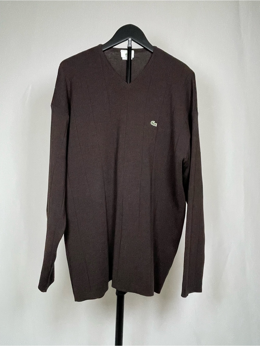 Lacoste Men’s Dark Brown V-Neck Sweater with Signature Croc